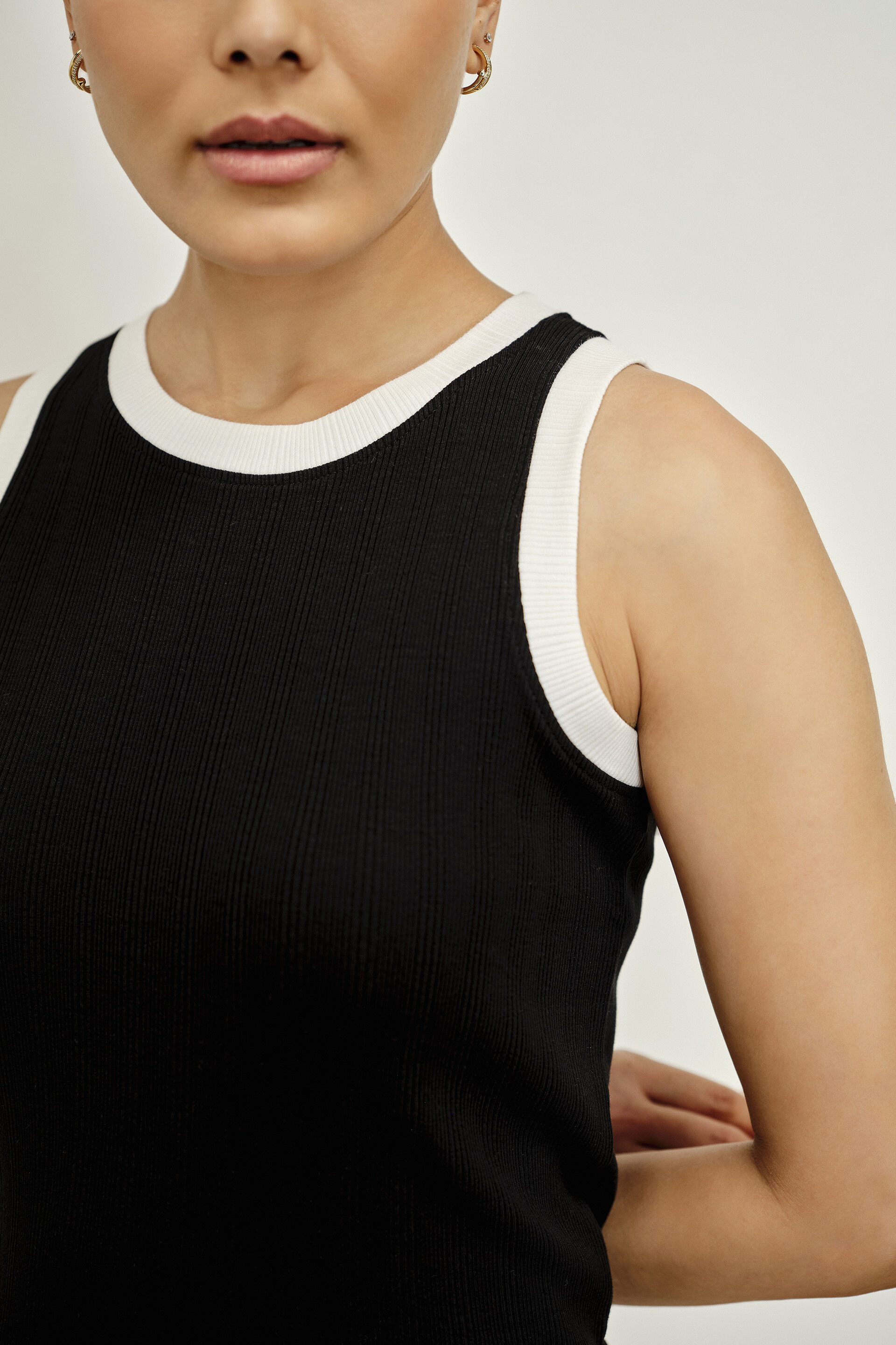 Black Ribbed Tank Top, Black, image 4
